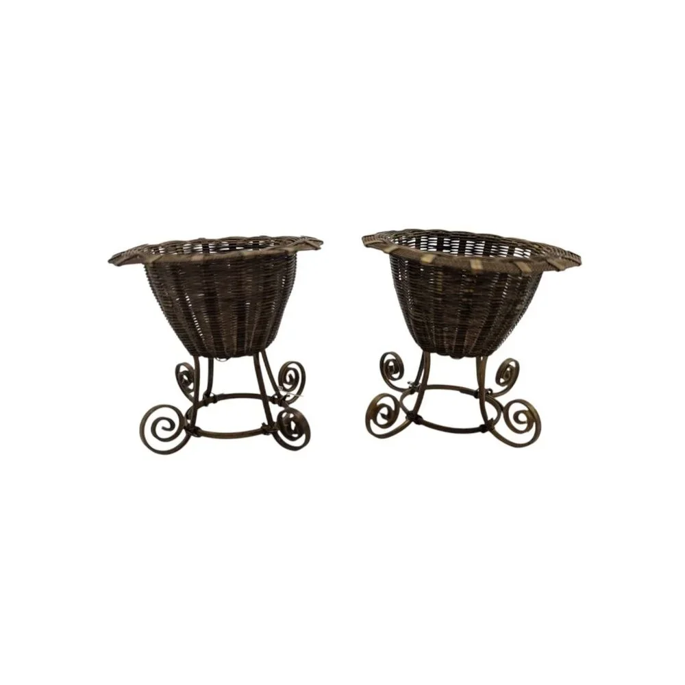 Set Of 2 Vintage Antique Brass Tiny Woven Baskets, egg holder